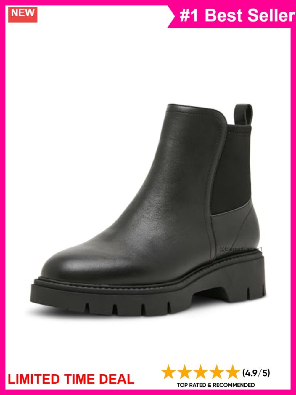 Waterproof Leather Chelsea Ankle Bootie with Block Heel